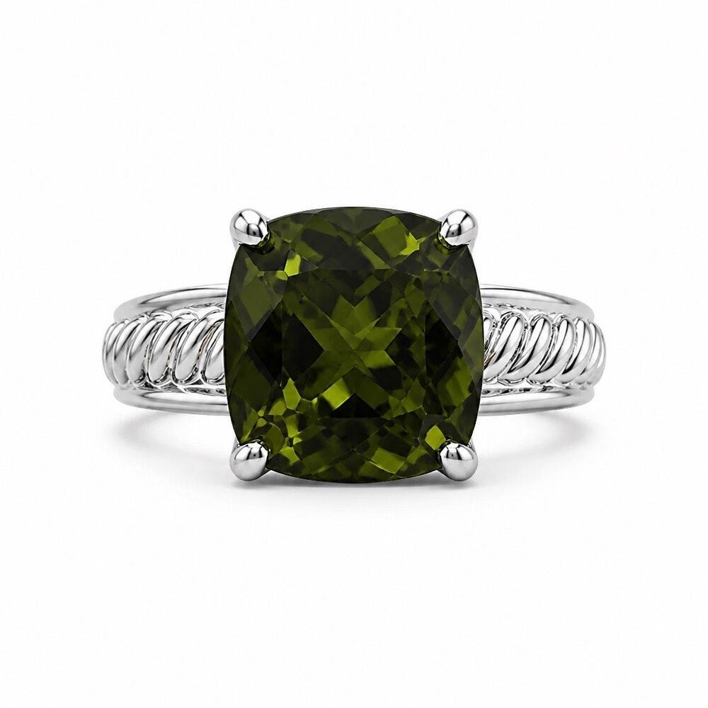 The "Forest Willow" Olive Green Cushion Ring - Sz 9